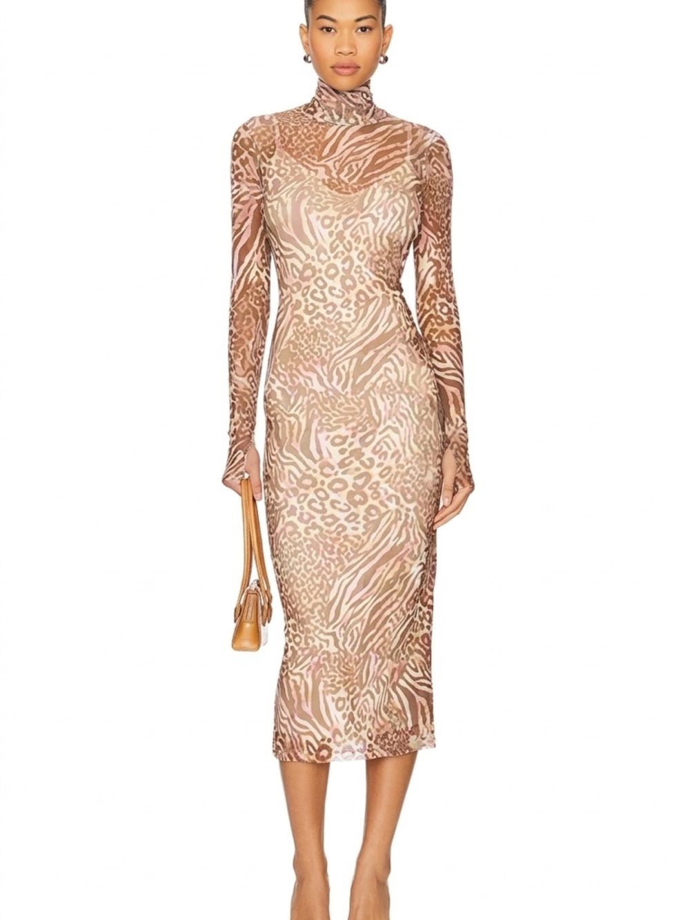 AFRM Shailene Sheer Dress in Taupe Animal‎ XS